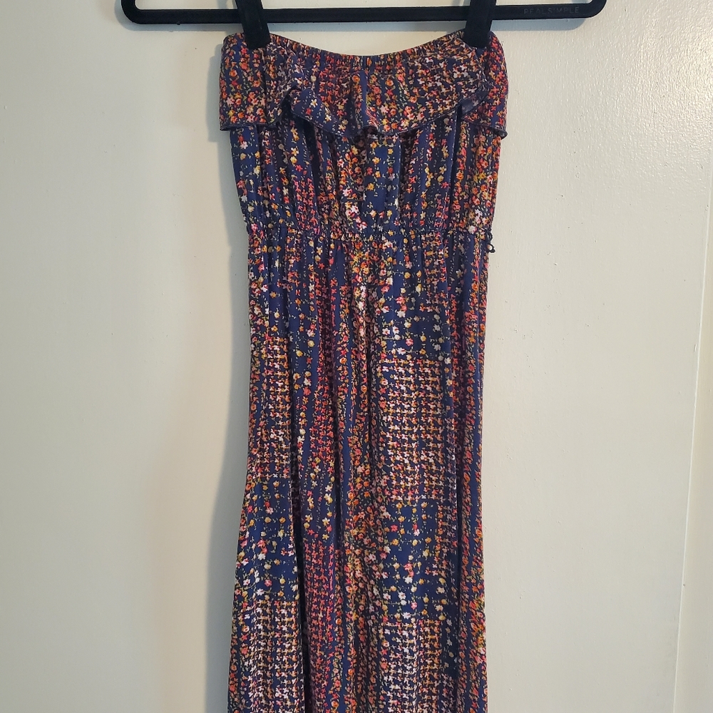 Trixxi Navy Floral Strapless Maxi Dress - Small